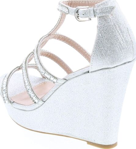TOP Moda Women's Formal Rhinestone High Heel Sandal Ankle Strap,Silver Glitter-2,7 in Kuwait