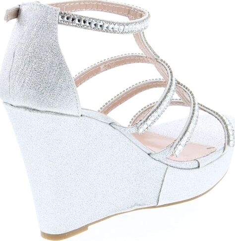 TOP Moda Women's Formal Rhinestone High Heel Sandal Ankle Strap,Silver Glitter-2,7 in Kuwait