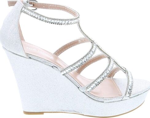 TOP Moda Women's Formal Rhinestone High Heel Sandal Ankle Strap,Silver Glitter-2,7 in Kuwait