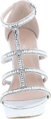 TOP Moda Women's Formal Rhinestone High Heel Sandal Ankle Strap,Silver Glitter-2,7 in Kuwait