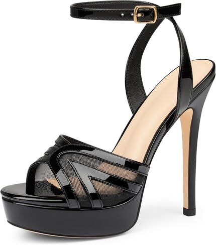 Women's Mesh Platform Stilettos Open Toe Heeled Sandals | Sexy Mesh Lace High Heel, 5 Inch Platform Heels, Ankle Strap Slingback Dress Shoes, Pleaser Heels for Party Dance Prom in Saudi Arabia