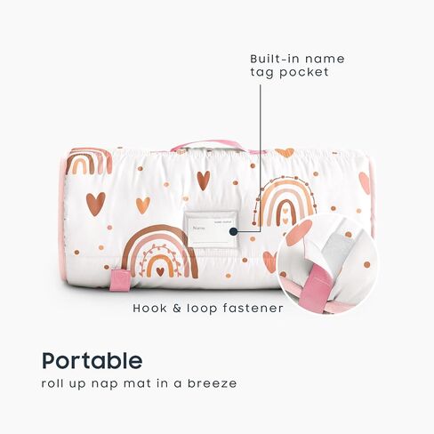 Wake In Cloud - Toddler Nap Mat with Pillow and Minky Fleece Blanket, for Kids Girls Ages 3 Plus in Daycare Preschool Kindergarten, Roll Up Sleeping Bag, Cute Rainbow Hearts in Saudi Arabia