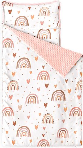 Wake In Cloud - Toddler Nap Mat with Pillow and Minky Fleece Blanket, for Kids Girls Ages 3 Plus in Daycare Preschool Kindergarten, Roll Up Sleeping Bag, Cute Rainbow Hearts in Saudi Arabia
