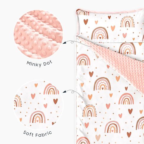 Wake In Cloud - Toddler Nap Mat with Pillow and Minky Fleece Blanket, for Kids Girls Ages 3 Plus in Daycare Preschool Kindergarten, Roll Up Sleeping Bag, Cute Rainbow Hearts in Saudi Arabia