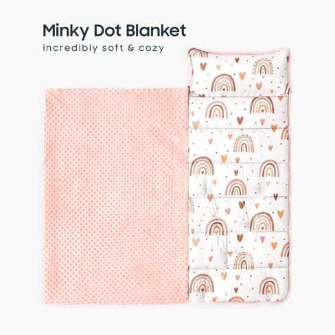 Wake In Cloud - Toddler Nap Mat with Pillow and Minky Fleece Blanket, for Kids Girls Ages 3 Plus in Daycare Preschool Kindergarten, Roll Up Sleeping Bag, Cute Rainbow Hearts in Saudi Arabia