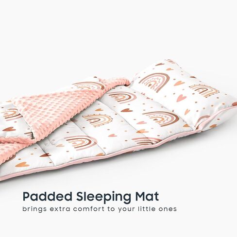 Wake In Cloud - Toddler Nap Mat with Pillow and Minky Fleece Blanket, for Kids Girls Ages 3 Plus in Daycare Preschool Kindergarten, Roll Up Sleeping Bag, Cute Rainbow Hearts in Saudi Arabia