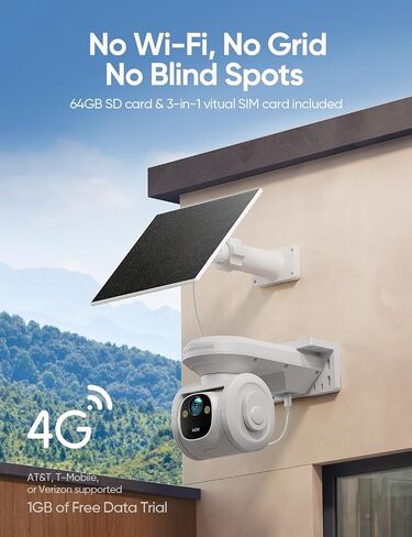 Upgraded 2.5K 4G LTE Wireless Solar Security Camera Outdoor, 18000mAh Battery Powered Outside No WiFi Cellular Camera, Pan Tilt AI Tracking, Cold-Resistant, 64GB SD & SIM Card Included(2026 Version) in Kuwait