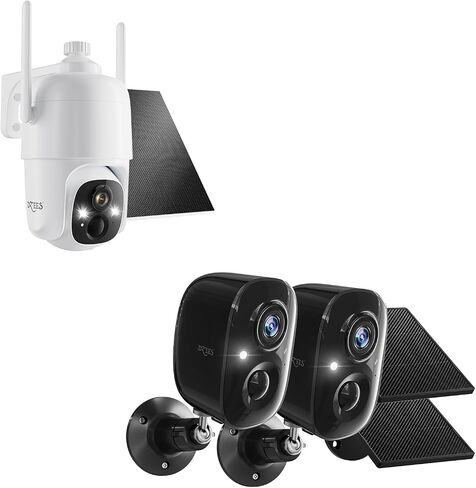 Dzees Solar Outdoor Cameras Wireless, 2K Battery Powered Security Camera, 360° PTZ Camera with Spotlight, Siren, Color Night Vision, AI Dectection, IP66 for Home Security, 2.4GHz 3 Pack in Saudi Arabia