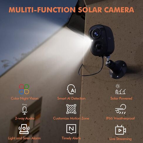 Dzees Solar Outdoor Cameras Wireless, 2K Battery Powered Security Camera, 360° PTZ Camera with Spotlight, Siren, Color Night Vision, AI Dectection, IP66 for Home Security, 2.4GHz 3 Pack in Saudi Arabia