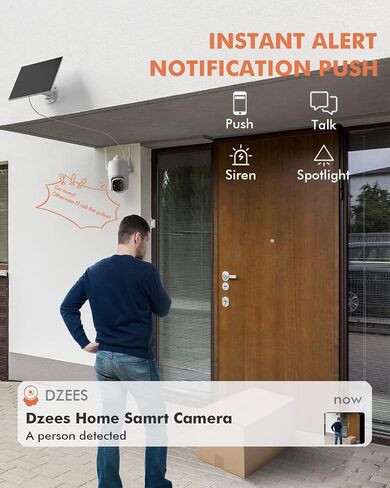 Dzees Solar Outdoor Cameras Wireless, 2K Battery Powered Security Camera, 360° PTZ Camera with Spotlight, Siren, Color Night Vision, AI Dectection, IP66 for Home Security, 2.4GHz 3 Pack in Saudi Arabia