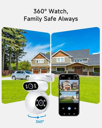 Noorio 2K Dual-Lens Outdoor Security Camera, 360° PTZ | Plug-In Camera, 2.4GHz WiFi, IP65 Waterproof With Siren Alarm, Auto Tracking, Color Night Vision, 24/7 Recording in Saudi Arabia