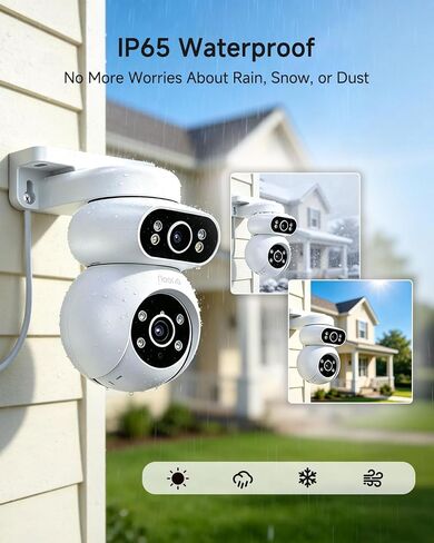Noorio 2K Dual-Lens Outdoor Security Camera, 360° PTZ | Plug-In Camera, 2.4GHz WiFi, IP65 Waterproof With Siren Alarm, Auto Tracking, Color Night Vision, 24/7 Recording in Saudi Arabia