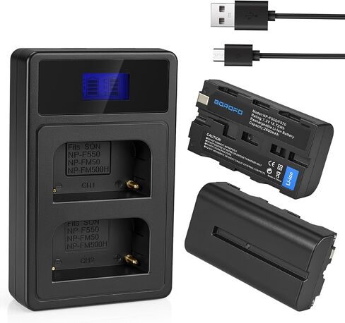 2 Pack NP-F550 Batteries and Charger, 2600mAh High Capacity Replacement for Sony NP F570, F550, F530, F970, F960, F770, F750, F330, CCD-SC55, TR516, TR716, TR818, TR910, TR917 in Saudi Arabia