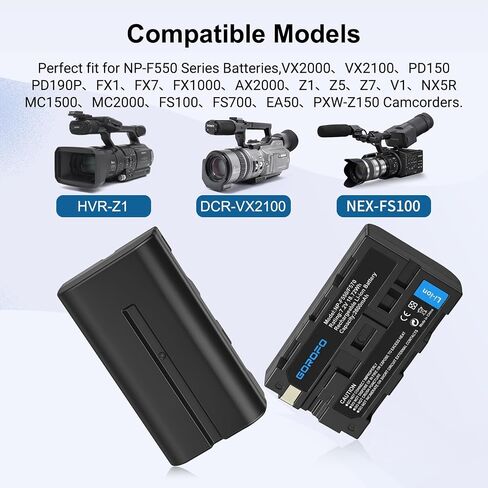 2 Pack NP-F550 Batteries and Charger, 2600mAh High Capacity Replacement for Sony NP F570, F550, F530, F970, F960, F770, F750, F330, CCD-SC55, TR516, TR716, TR818, TR910, TR917 in Saudi Arabia