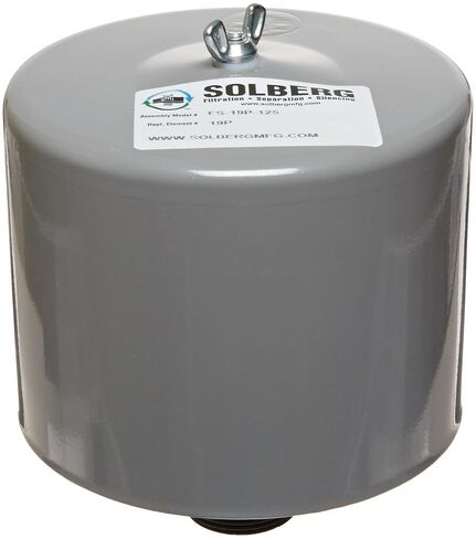 Solberg FS-19P-125™ Inlet Compressor Air Filter Silencer, 1-1/4" MPT Outlet, 6-5/8" Height, 6" Diameter, 70 SCFM, Made in the USA in Saudi Arabia