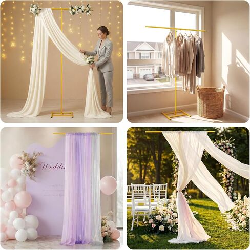 7.87FT Gold T-Shaped Metal Arch Backdrop Stand for Wedding Party | Metal Frame,47"x16"x94",Dual Use Wedding Decor & Clothes Rack,Comes With Stakes,Water Bags,Storage Bag in Saudi Arabia