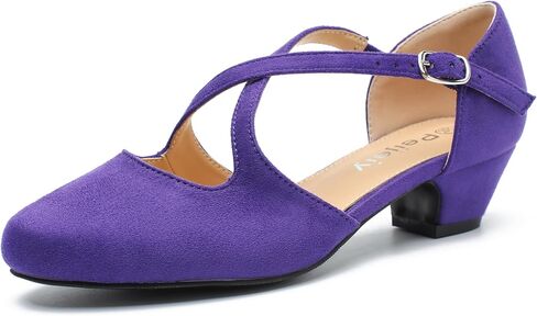 Women's Low Chunky Heel Pumps, Cross Strap, Closed Toe Dress Shoes in Saudi Arabia