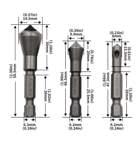 Chamfer Bit Set, 3-Piece 1/4" Hex Shank Countersink Deburring Tool, Chamfering & Deburring Drill Bit for Metal, Wood, Plastic & PVC Board, Professional Woodworking & Metalworking Tool in Saudi Arabia