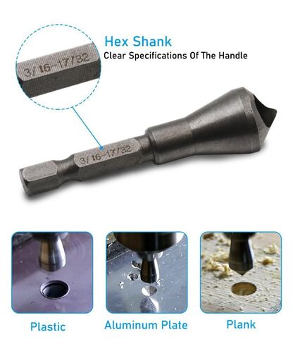 Chamfer Bit Set, 3-Piece 1/4" Hex Shank Countersink Deburring Tool, Chamfering & Deburring Drill Bit for Metal, Wood, Plastic & PVC Board, Professional Woodworking & Metalworking Tool in Saudi Arabia
