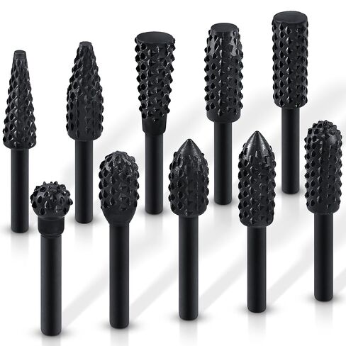 10Pcs Woodworking Twist Drill Bits, Wood Carving Rasp Drill Bits 1/4" Shank | Electrical Tools Woodworking Rasp Chisel Shaped Rotating Embossed Grinding Head in Saudi Arabia