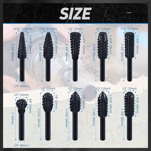 10Pcs Woodworking Twist Drill Bits, Wood Carving Rasp Drill Bits 1/4" Shank | Electrical Tools Woodworking Rasp Chisel Shaped Rotating Embossed Grinding Head in Saudi Arabia
