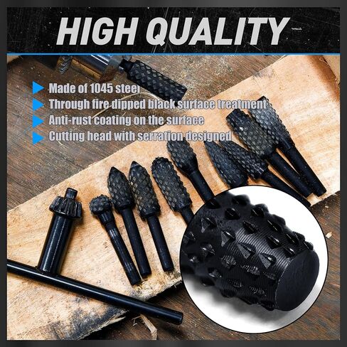 10Pcs Woodworking Twist Drill Bits, Wood Carving Rasp Drill Bits 1/4" Shank | Electrical Tools Woodworking Rasp Chisel Shaped Rotating Embossed Grinding Head in Saudi Arabia