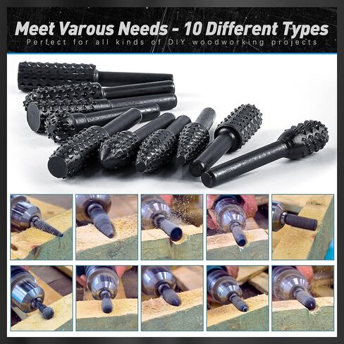 10Pcs Woodworking Twist Drill Bits, Wood Carving Rasp Drill Bits 1/4" Shank | Electrical Tools Woodworking Rasp Chisel Shaped Rotating Embossed Grinding Head in Saudi Arabia