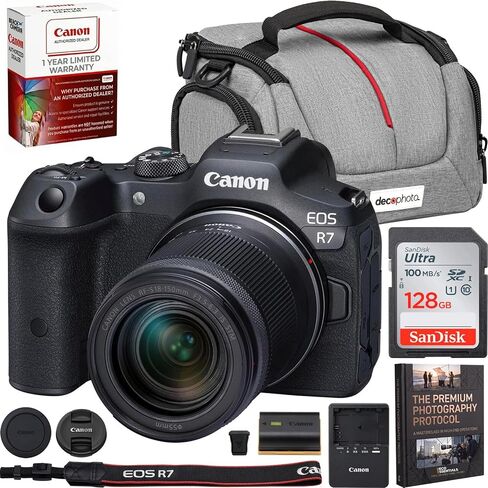 Canon EOS R7 Mirrorless Camera Body with RF-S 18-150mm F3.5-6.3 is STM Lens 5137C009 Bundle with Photography Bag + Photography Protocol Ebook + 2 x Battery + 128GB Memory Cards + Accessories Kit in Kuwait