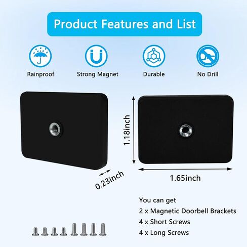 Magnetic Doorbell Mount Compatible with Orbitell/Ring/Tapo Doorbell | 2 Pack No-Drill Strong Magnetic Adsorption Holder, Easy to Install & Remove, Renter-Friendly for Apartment Office Home, Black in Saudi Arabia