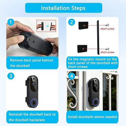 Magnetic Doorbell Mount Compatible with Orbitell/Ring/Tapo Doorbell | 2 Pack No-Drill Strong Magnetic Adsorption Holder, Easy to Install & Remove, Renter-Friendly for Apartment Office Home, Black in Saudi Arabia