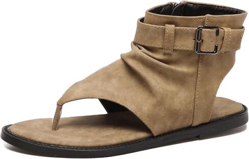 Women's Flat Thong Gladiator Sandals with Ankle Cuff Buckle Strap Round Open Toe Zip-up Summer Boho Flip Flop Booties Casual Comfortable Roman Style Vacation Beach Walking Booties Sandals in Kuwait