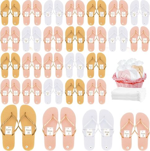 24 Pairs Flip Flops Bulk for Wedding Party Guest Sandals | Hotel Guest Spa Slippers with Size Card Sign and Drawstring Bag in Saudi Arabia