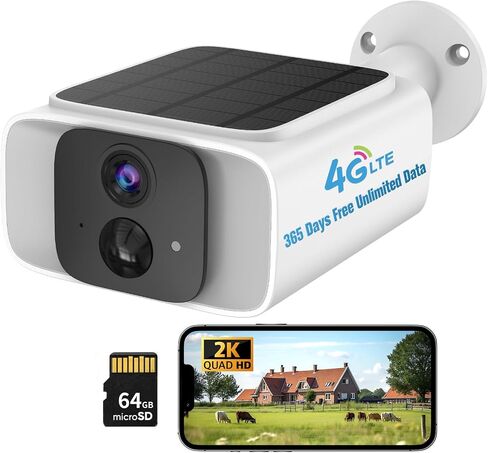 4G LTE Cellular Solar Security Camera Outdoor,365 Days Unlimited Data | Tuya Smart Camera,2K Outdoor Surveillance,Color Night Vision, AI PIR Motion Sensor,No WiFi Security Camera ,64GB Storage in Kuwait