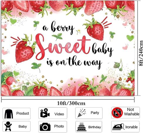 HQM Strawberry Baby Shower Photo Banner Strawberry Girl Baby Shower Newborn Party Decorations Photography Backdrop 71x47.2 in A Berry Sweet Baby is On The Way Background Cake Table Supplies in Saudi Arabia