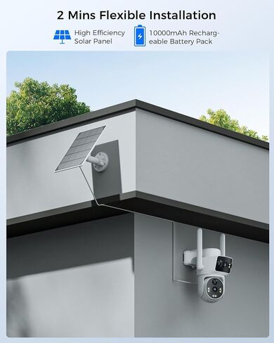Solar Dual Lens Security Cameras Wireless Outdoor, Work with Home Dual Lens Security Camera System, 2.4G & 5G WiFi 4MP Colorful Night Vision PIR Two-Way Audio PT 360° in Kuwait