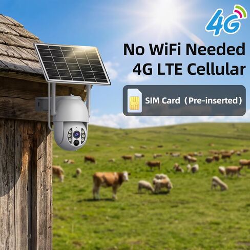 JOOAN 2K Solar 4G LTE Security Camera for Remote Areas, No WiFi, No Power | Built-in SIM Card, Protect Farms, Ranch, Construction Sites & Cabins Anywhere, 360° PTZ, 2-Way Audio, Human Detection in Kuwait