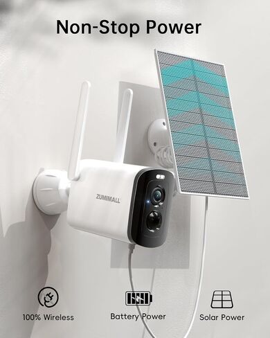 ZUMIMALL Solar Security Cameras Wireless Outdoor, 2K Camera for Home Security with 3MP Color Night Vision, 2.4GHz WiFi, 2-Way Talk, Spotlight & Siren, IP66 Weatherproof, Compatible with Alexa in Saudi Arabia