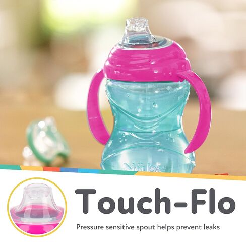 Nuby Clik-It Grip N' Sip Soft Spout No-Spill Training Sippy Cup with Handles - (3-Pack) 10 oz - 4+ Months - Aqua/Purple/Pink in Kuwait