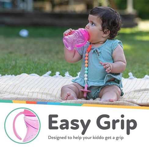 Nuby Clik-It Grip N' Sip Soft Spout No-Spill Training Sippy Cup with Handles - (3-Pack) 10 oz - 4+ Months - Aqua/Purple/Pink in Kuwait