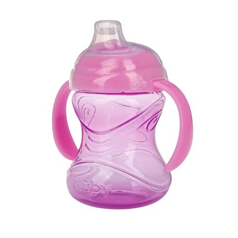 Nuby Clik-It Grip N' Sip Soft Spout No-Spill Training Sippy Cup with Handles - (3-Pack) 10 oz - 4+ Months - Aqua/Purple/Pink in Kuwait