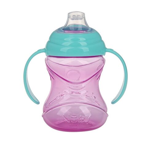 Nuby Clik-It Grip N' Sip Soft Spout No-Spill Training Sippy Cup with Handles - (3-Pack) 10 oz - 4+ Months - Aqua/Purple/Pink in Kuwait