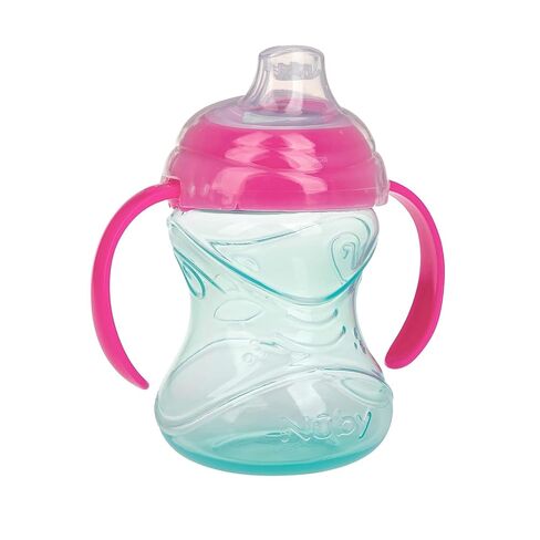 Nuby Clik-It Grip N' Sip Soft Spout No-Spill Training Sippy Cup with Handles - (3-Pack) 10 oz - 4+ Months - Aqua/Purple/Pink in Kuwait