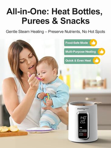 MOMYEASY Fast 2-Minute Baby Bottle Warmer for Breastmilk & Formula | 8-in-1 Functions, Fast & Even Heating, Easy Operation, Newborn Essentials, Time Temp Control, Compatible with Baby Bottles in Saudi Arabia