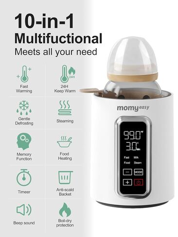 MOMYEASY Fast 2-Minute Baby Bottle Warmer for Breastmilk & Formula | 8-in-1 Functions, Fast & Even Heating, Easy Operation, Newborn Essentials, Time Temp Control, Compatible with Baby Bottles in Saudi Arabia