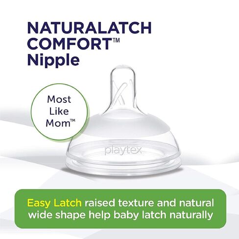 Playtex Baby NATURALATCH Comfort Wide Neck Nipples for Babies 0+ Months, Slow Flow (2 Count), Feeding Essentials for Newborn and Breastfeeding Babies in Saudi Arabia