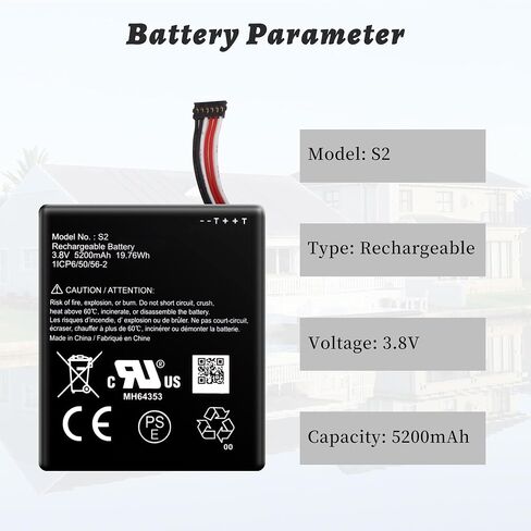 S2 (6-Pin) Battery for Ring Video Doorbell 2nd Generation 5UM5E5 | 1ICP6/50/56-2 (6 Cable Plug Version Only), 3.8V 5200mAh, Include a replacement toolkit in Saudi Arabia