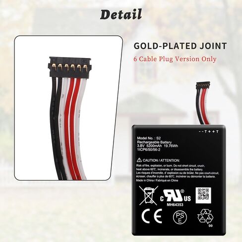 S2 (6-Pin) Battery for Ring Video Doorbell 2nd Generation 5UM5E5 | 1ICP6/50/56-2 (6 Cable Plug Version Only), 3.8V 5200mAh, Include a replacement toolkit in Saudi Arabia