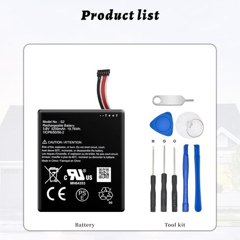 S2 (6-Pin) Battery for Ring Video Doorbell 2nd Generation 5UM5E5 | 1ICP6/50/56-2 (6 Cable Plug Version Only), 3.8V 5200mAh, Include a replacement toolkit in Saudi Arabia