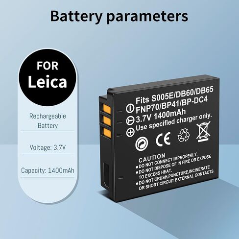 2-Pack BP-DC4 Battery, Slim Fast Charger for Leica BP-DC4, BP-DC4-U C-LUX1 | for Leica D-LUX2, D-LUX3, and D-LUX4 Upgrade Enduro Camera Battery 3.7V 1500MAH in Kuwait