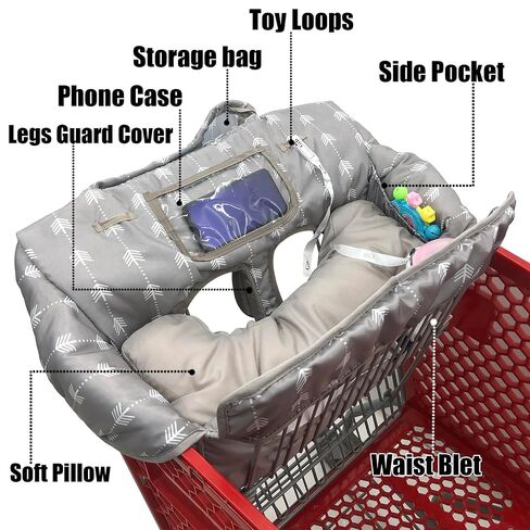 Soft Pillow Attached Waterproof 2-in-1 Baby Grocery Cart Seat Cover and High Chair Cover (Grey Arrow) in Saudi Arabia
